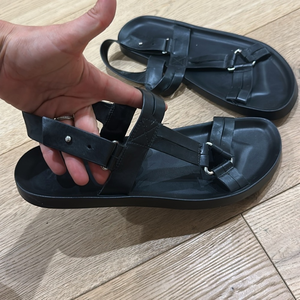 Zara Black Leather Sandals men’s 44 size US 11 - Picture 3 of 5